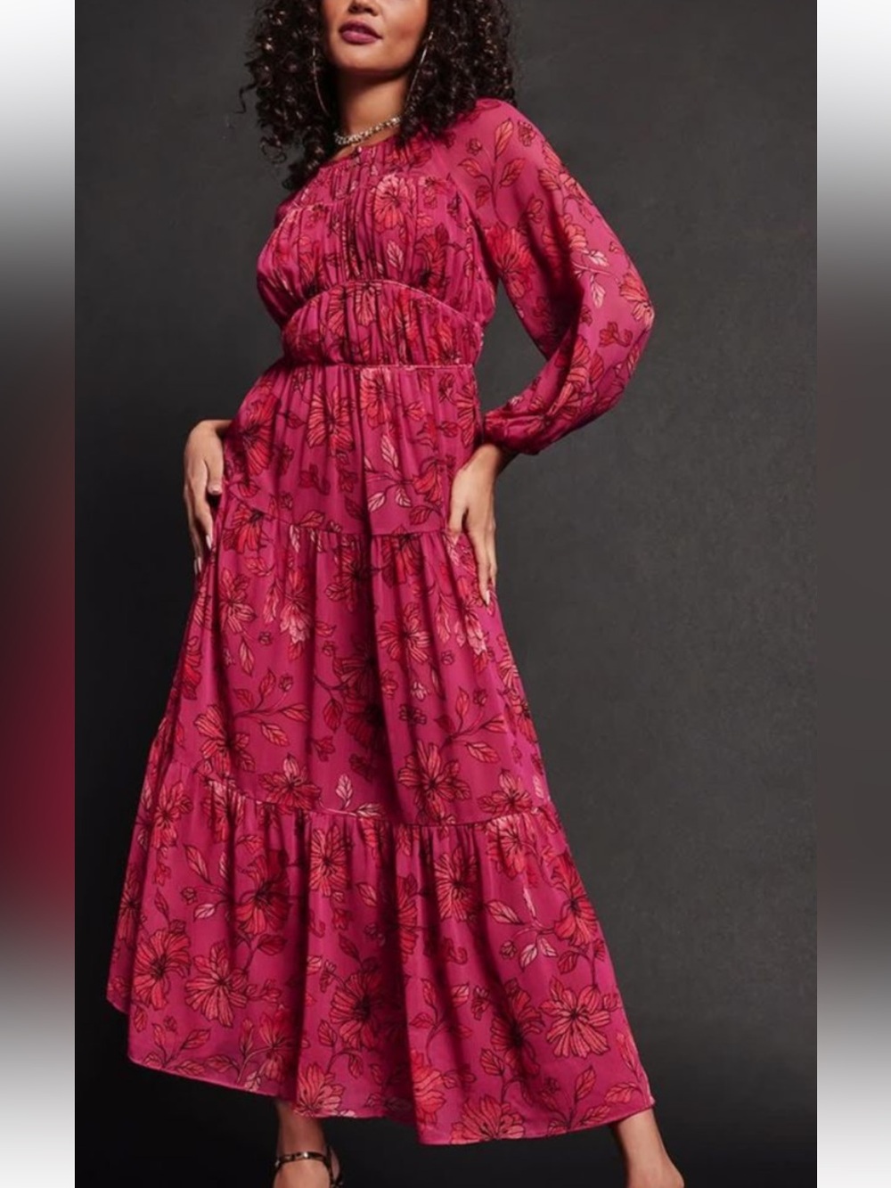 Jessica Simpson M Kezia Long Sleeve Cut Out Maxi Botanical Dress floral print